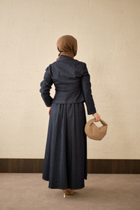 Çift Cep Görünümlü Dikiş Detay Kot Takım Lacivert