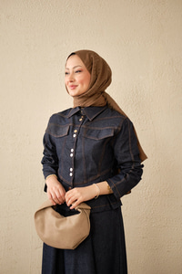 Çift Cep Görünümlü Dikiş Detay Kot Takım Lacivert