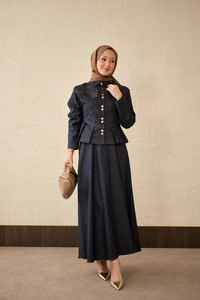 Çift Cep Görünümlü Dikiş Detay Kot Takım Lacivert