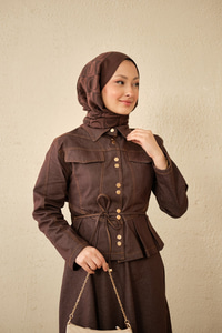 Çift Cep Görünümlü Dikiş Detay Kot Takım Kahverengi