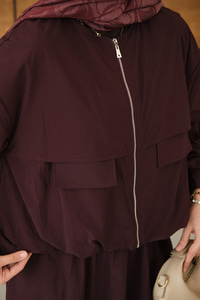 Çift Cep Görünümlü Fermuarlı Etekli Takım Bordo