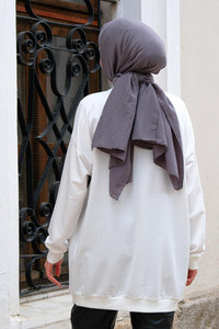 Çift Cepli Bisiklet Yaka Tunik Beyaz