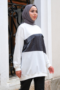 Çift Cepli Bisiklet Yaka Tunik Beyaz