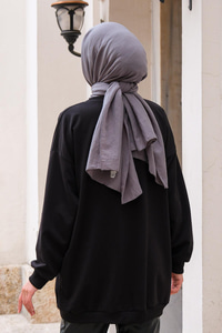 Çift Cepli Bisiklet Yaka Tunik Siyah