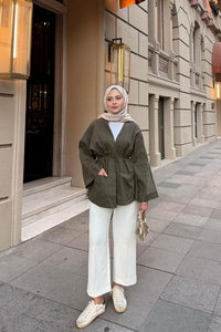 Çift Cepli Ceket Haki Yeşil