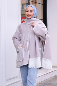 Çift Cepli Dikiş Detay Atkılı Hırka Gri