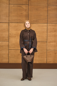 Çift Cepli Gold Düğme Detay Bel Bağlamalı Takım Kahverengi