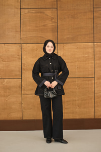 Çift Cepli Gold Düğme Detay Bel Bağlamalı Takım Siyah