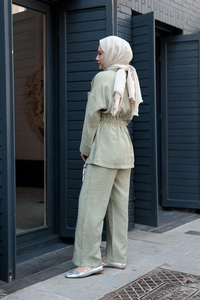 Çift Cepli İkili Takım Fıstık Yeşil