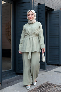 Çift Cepli İkili Takım Fıstık Yeşil