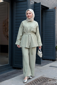 Çift Cepli İkili Takım Fıstık Yeşil