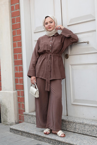 Çift Cepli İkili Takım Kahverengi