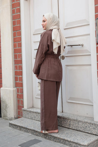 Çift Cepli İkili Takım Kahverengi