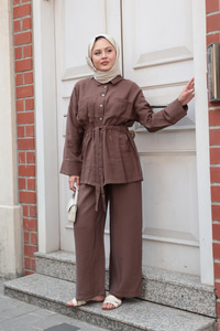 Çift Cepli İkili Takım Kahverengi