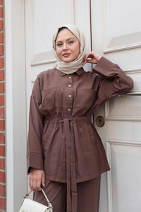 Çift Cepli İkili Takım Kahverengi