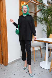 Çift Cepli İkili Takım Siyah