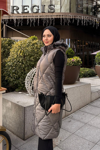 Çift Cepli Kapüşonlu Yelek Gri