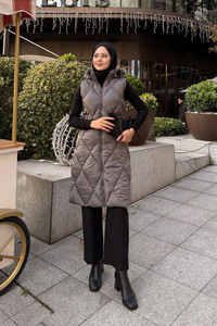 Çift Cepli Kapüşonlu Yelek Gri