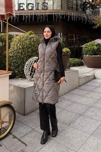 Çift Cepli Kapüşonlu Yelek Gri