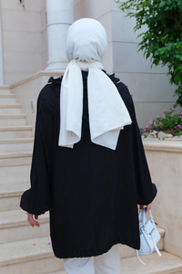 Çift Cepli Kendinden Desenli Hırka  Siyah