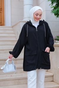 Çift Cepli Kendinden Desenli Hırka  Siyah