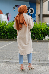 CIFT CEPLI KOL BAGLAMALI TRENC EKRU