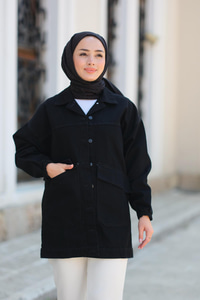 Çift Cepli Kot Ceket  Siyah