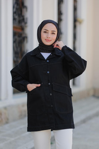 Çift Cepli Kot Ceket  Siyah