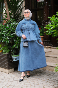 Çift Cepli Kot Detay Takım Mavi