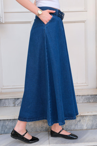 Çift Cepli Kot Etek Mavi