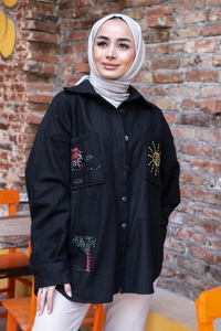 Uygun Fiyatlı CIFT CEPLI NAKISLI GOMLEK SIYAH | Loccomoda.com 