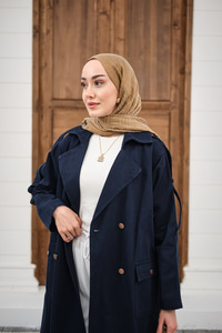 Çift Cepli Omuz Apolet Detay Bel Bağlamalı Kot Trenç Lacivert