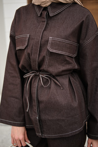 Çift Cepli Pantolonlu Takım Kahverengi