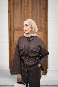 Çift Cepli Pantolonlu Takım Kahverengi