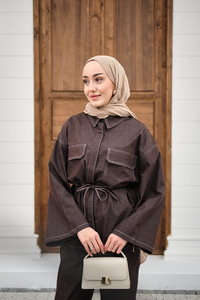 Çift Cepli Pantolonlu Takım Kahverengi