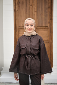 Çift Cepli Pantolonlu Takım Kahverengi