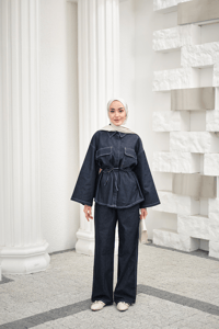 Çift Cepli Pantolonlu Takım Lacivert