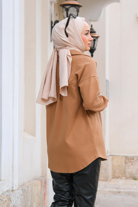 Çift Cepli Polar Gömlek Camel