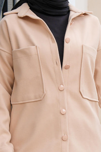 Çift Cepli Polar Gömlek Krem