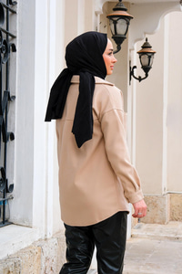 Çift Cepli Polar Gömlek Krem