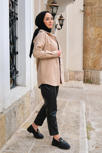 Çift Cepli Polar Gömlek Krem