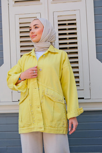 CIFT CEPLI TAS AKSESUARLI CEKET Sarı