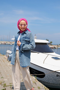 Çift Cepli Taş Aksesuarlı Kot Ceket MAVI