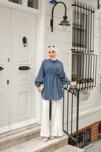 Çift Çizgi Desenli Gömlek Lacivert