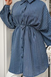 Çift Çizgi Desenli Gömlek Lacivert