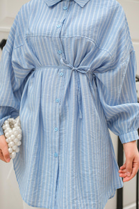 Çift Çizgi Desenli Gömlek Mavi