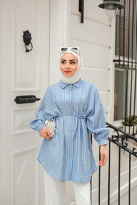 Çift Çizgi Desenli Gömlek Mavi