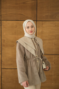 Çift Deri Yaka Peluş Ceket Vizon