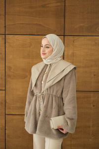 Çift Deri Yaka Peluş Ceket Vizon