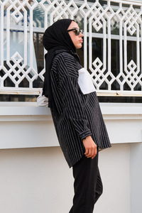 Çift Desen Cepli Gömlek Siyah